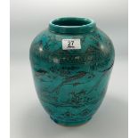 Arainian turquoise vase: decorated with fish.