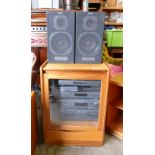 Mid Century Teak Effect Hifi cabinet: with Sony Hifi System