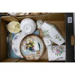 A mixed collection of items to include: Wedgwood Sweet Plum bowl, Aynsley lidded jars,