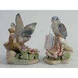 Lladro floral models of birds: comprising Kingfisher and Finch.