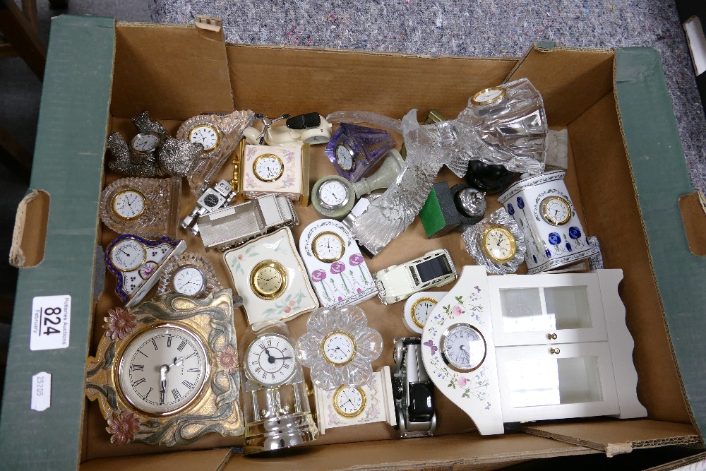 A mixed collection of items: to include Novelty clocks in ceramic and metal etc