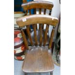 Two Dark Wood Slat Back Farmhouse Chairs: