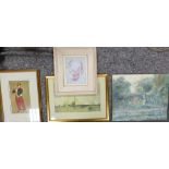 A collection of four framed pictures(4): including original oil painting by well known Menorcan