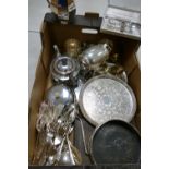 A good collection of Silver Plated items:including cutlery, teaset, trays,