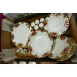 Royal Albert Old Country Rose items to include: dinner plates, rimmed pasta bowls, side plates,