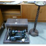 Cased Singer Sewing Machine: together with oak twist smoker stand(2)