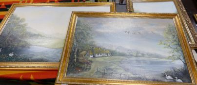Three large Framed Oil on Canvas landscapes: signed Terry Beech,