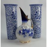 Two Woods & Sons Chung Patterned Vases: together with Avon Blue & White Jug(3)