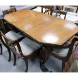 Reproduction Modern Mahogany Extending Dinner Table: with extra leaf & six chairs
