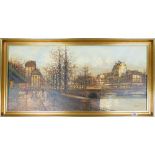 Mid Century Framed Continental Landscape: 108 x 59cm