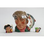 Royal Doulton large character jug The Poacher D6249: together with medium Town Crier D6544 and