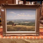David Morgan oil on canvas: Horse in landscape 39.5cm x 49.5cm excl frame and mount.