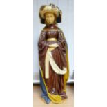 Large plaster figure of a lady in period costume: some slight nibbles to fingers and hat,