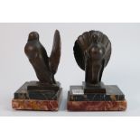 Pair of marble & spelter dove BOOKENDS probably French 20th century: Measuring 13cm x 10cm x 18cm