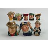 Royal Doulton miniature character jugs: Dick Turpin, Mr Picwick, The Gardener D6638, Cardinal,