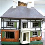 Large vintage plywood Dolls house: With 2 opening front doors,