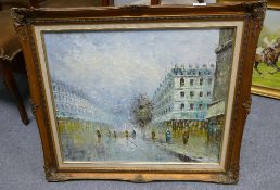 Oil on Canvas Gilt framed Parisian Street Scene: