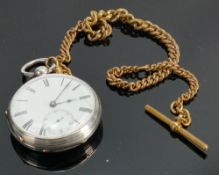 19th century Silver pocket watch with pinchbeck albert chain: