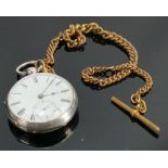 19th century Silver pocket watch with pinchbeck albert chain: