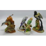 A collection of pottery bird figures including:Adderley Budgies & similar Coalport items(3)