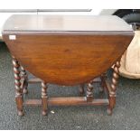 Large Oak Barley Twist Gate Leg Table: