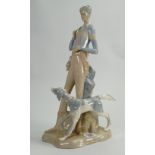 Large Vintage Valencia Maquel Requena Porcelain Nuria Figurine of Boy hunting with Dog,