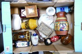 A mixed collection of items to include: decorative boxes, continental figures,