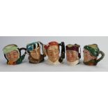 Royal Doulton small character jugs: Simon Cellerar, Auld Mac, Sairey Gamp,