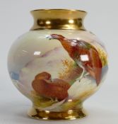 Caverswall China vase handpainted with Red Grouse: by L Woodhouse, height 12cm.