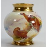 Caverswall China vase handpainted with Red Grouse: by L Woodhouse, height 12cm.