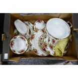 Royal Albert Old Country Rose items to include: rimmed bowls, oval platter, gravy boat, tureen base,