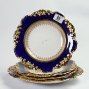 Three Spode blue & gilt plates: together with an oval dish (4)