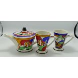 Sadler Clarice Cliff style teapot and pair mugs (3)