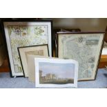 Three Framed Prints of Maps: together with similar loose items(5)