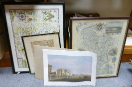 Three Framed Prints of Maps: together with similar loose items(5)