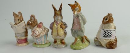 Beswick Beatrix Potter figures: Foxy Whiskered Gentleman, Mr Benjamin Bunny, Mrs Tittlemouse,