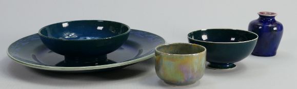 A collection of Ruskin items to include a plate miniature vase and bowls: Ferneyhough collection
