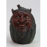 Johann Maresch Austrian pottery tobacco jar & cover as Mephisto: Height 15.