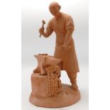 Peggy Davies original Terracotta studio model of a Blacksmith: Signed to edge of base, height 25cm.