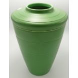 Wedgwood Keith Murray large matt green vase: Small chip to base, standing 29cm high.