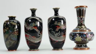 A collection of Chinese Cloisonné small vases: tallest 16cm (impact damage to both dragon vases).