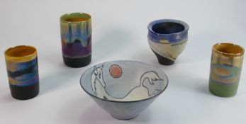 A collection of studio pottery: Including Hazel Johnstone vases etc.