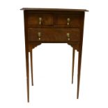 Edwardian Mahogany inlaid three draw Side Cabinet: 48cm wide x 75cm high x 35cm deep.