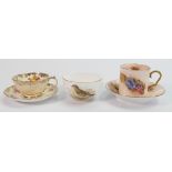 A collection of hand painted items: Including Caverswall china coffee can & saucer painted with