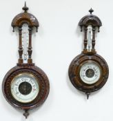 Two 19th century carved Walnut Barometers: The larger one 56cm and smaller 44cm.