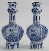 Pair of 19th century small Delft vases: Height 16cm.