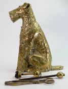 Early 20th brass Fox terrier themed fireside set: Height 42cm.