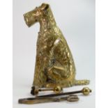 Early 20th brass Fox terrier themed fireside set: Height 42cm.