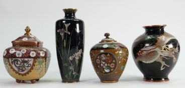 A collection of Chinese Cloisonné small vases and jars: tallest 16cm (impact damage to square Jar).