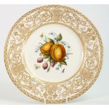 Royal Worcester gilded cabinet plate decorated with fruit: Signed by artist, 26cm diameter.